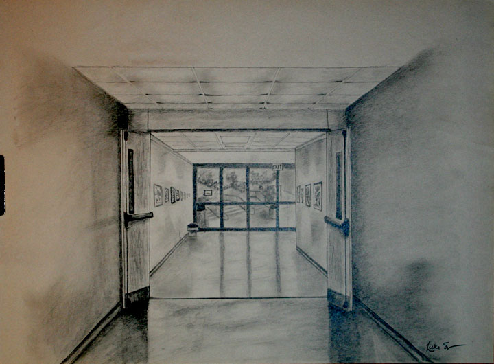 Hallway - graphite on newsprint