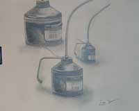 Pencil Drawing - Oil cans