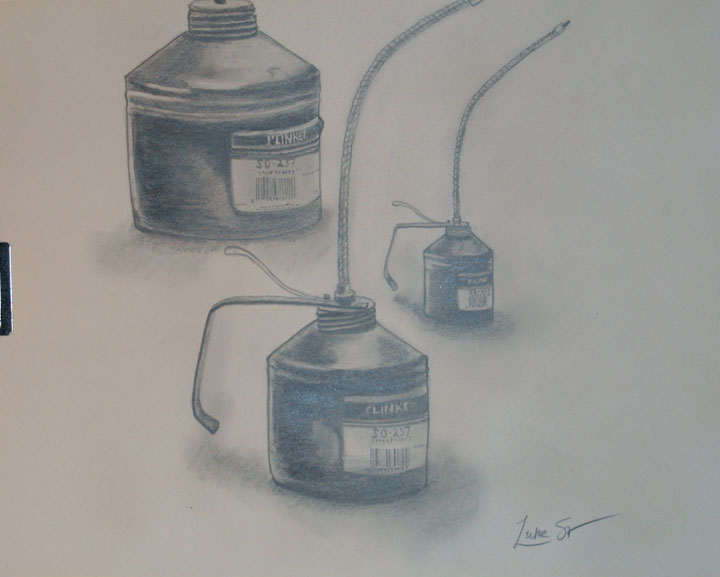 Oil cans - graphite on newsprint