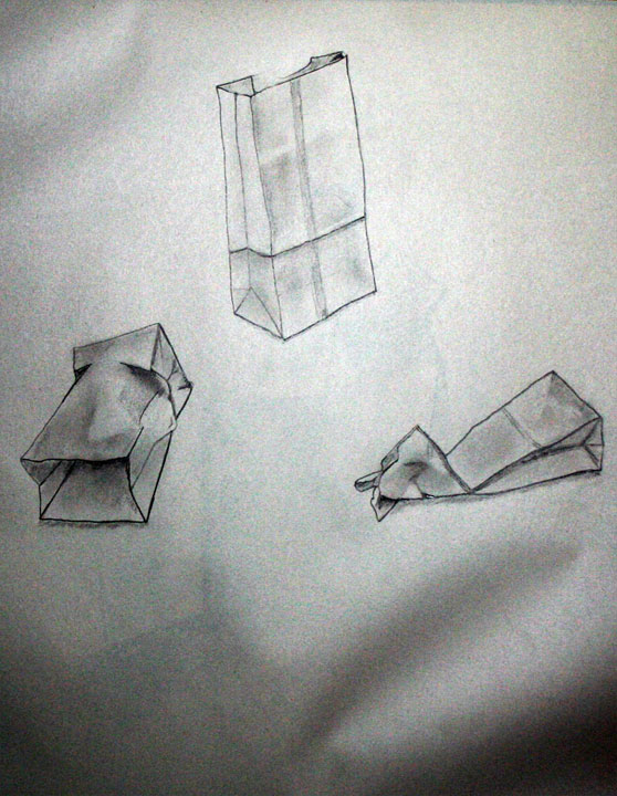 Paper Bags - Graphite on Newsprint