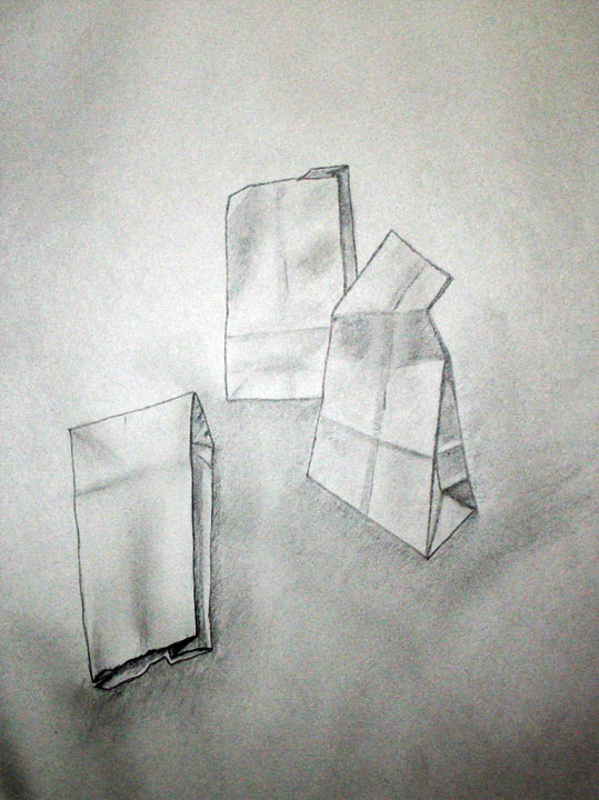 Paper Bags - Graphite on Newsprint