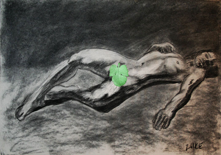 Reclining Nude Male - charcoal on newsprint